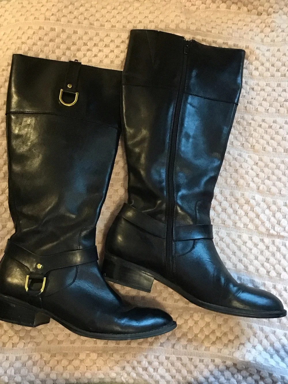 Lauren Ralph Lauren Black Leather Riding Boots with Gold Hardware